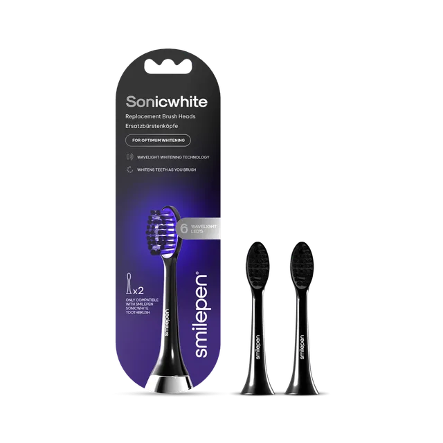 Smilepen Ersatz-Bürstenköpfe für Sonicwhite Zahnbürste, 2 Stück – Carbon mit WaveLight LED